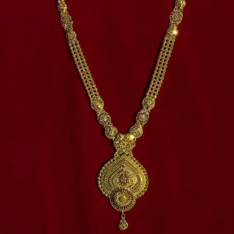 22K Gold Long Necklace and Hanging Earring Set